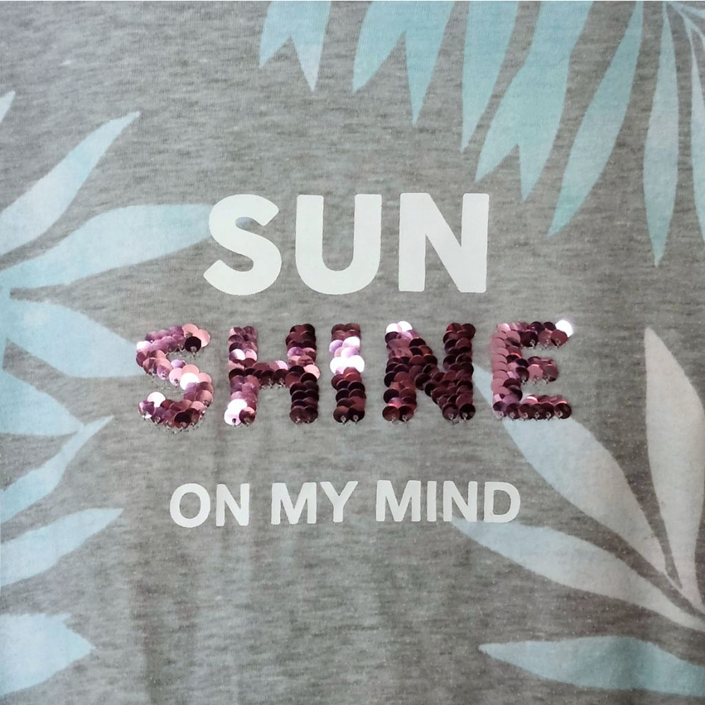 Arizona Jean Co T-Shirt Girl XL Gray Blue Palm Leaf Sequin "Sunshine on My Mind" - Picture 2 of 3